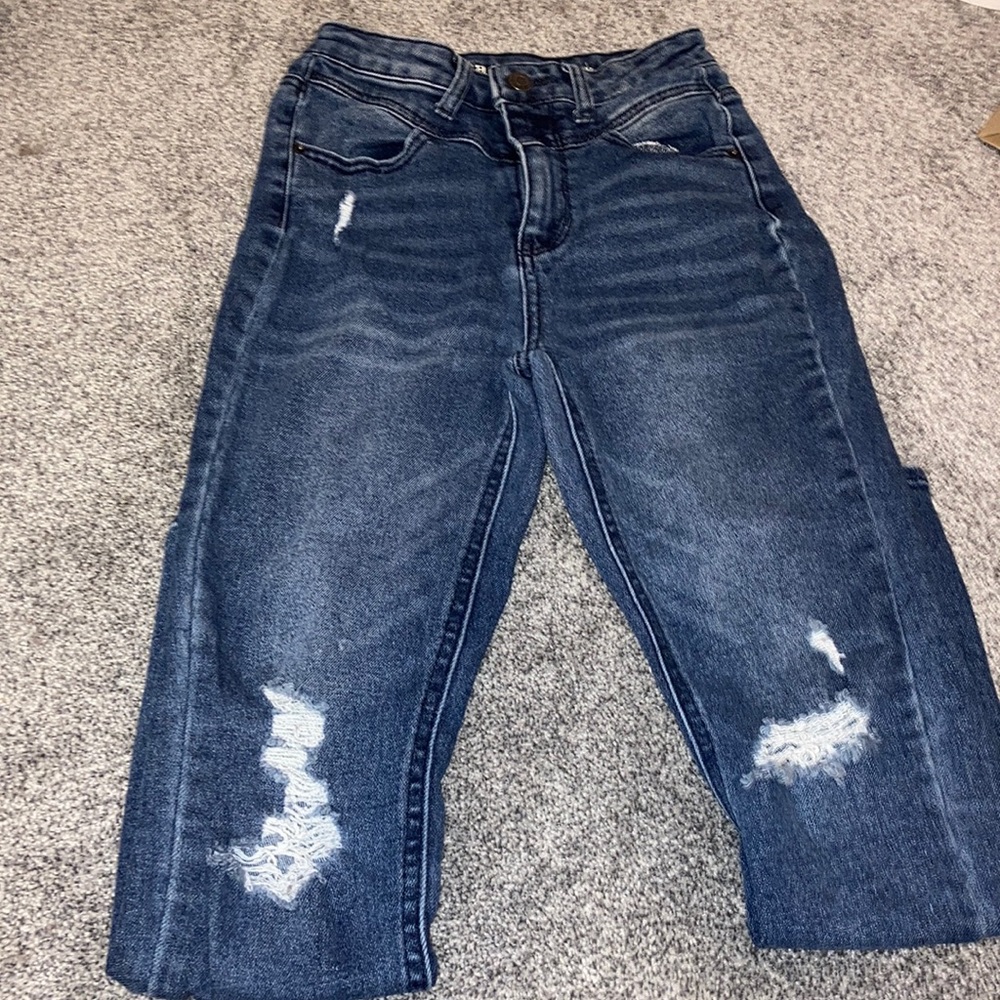 High rise distressed denim skinny jeans